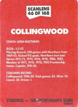 1989 Scanlens VFL #46 Leigh Matthews Back